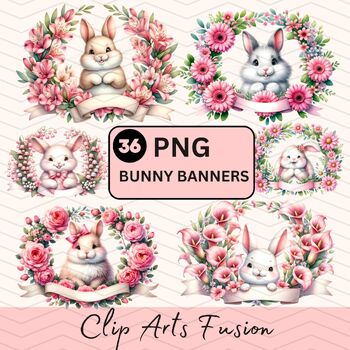 Preview of Watercolor Bunny Banners Clipart Set[Commercial Use Allowed]