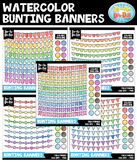 Watercolor Bunting Banners Clipart Mega Bundle {Zip-A-Dee-