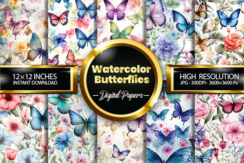 Preview of Watercolor Butterflies Digital Papers