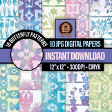 Floral Watercolor Butterfly Digital Paper, Colorful Garden