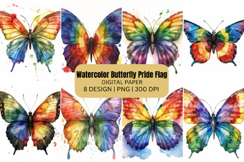 Preview of Watercolor Butterfly Pride Flag Digital Paper Background