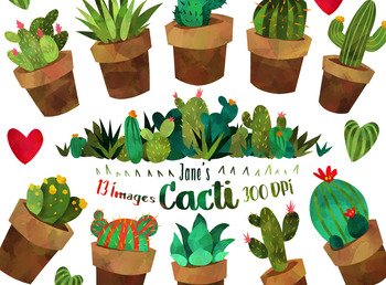Preview of Watercolor Cacti Clipart