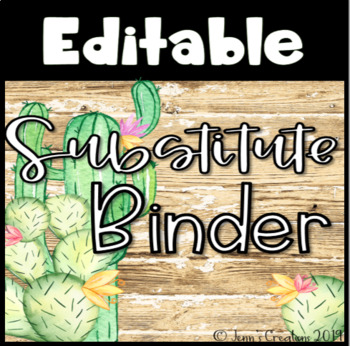 Preview of Watercolor Cacti Editable Substitute Binder