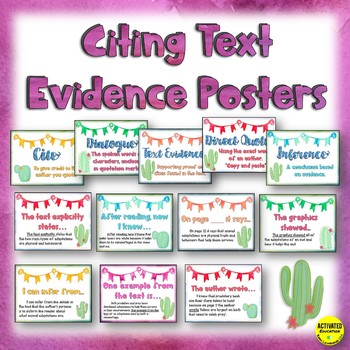 Preview of Watercolor Cactus Citing Text Evidence Posters