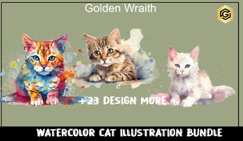 Preview of Watercolor Cat Illustration Bundle