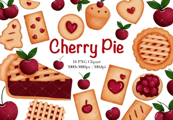 Preview of Watercolor Cherry Pie Clipart.