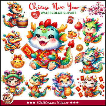 Watercolor Chinese New Year Clipart by DigiDazzle Clipart | TPT