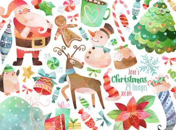 Preview of Watercolor Christmas Clipart
