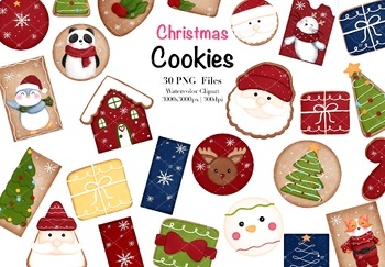 Preview of Watercolor Christmas Cookies Clipart.