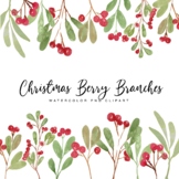 Watercolor Christmas Holly Berry Branches Transparent PNG Clipart