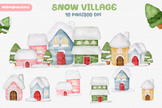 Watercolor Christmas Snow Village.