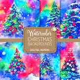 Watercolor Christmas Tree Background Digital Papers Set 3
