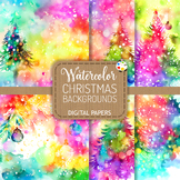 Watercolor Christmas Tree Backgrounds - Digital Papers