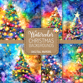 Watercolor Christmas Tree Holiday Background Papers Set 2
