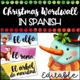 Editable Watercolor Christmas Word wall in Spanish - Vocab