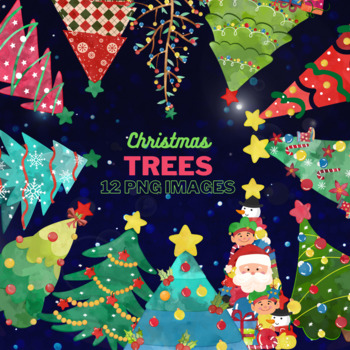 Preview of Watercolor Christmas tree clipart, watercolor Christmas trees, glitter Christmas