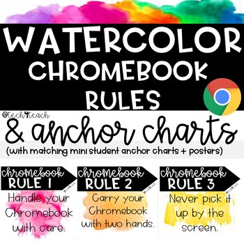 Preview of Watercolor Chromebook Rules Posters - Anchor Charts - Bright Colors