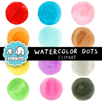 Preview of Hand Painted Watercolor Circles Clipart - Rainbow Paint Dots Splotches