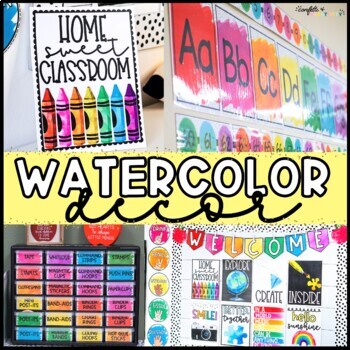 Preview of Watercolor Classroom Decor Bundle | Watercolor Classroom Theme