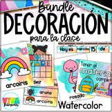 Watercolor Classroom Decor Bundle in Spanish