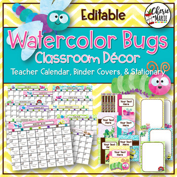 Watercolor Classroom Decor Editable Binder Covers Calendar Tpt