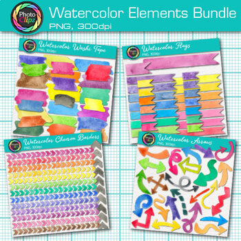 Preview of Watercolor Clip Art Bundle: 93 Washi Tape, Arrow, Banner & Border Clip Art PNG