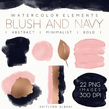 Preview of Watercolor Clip Art Design Elements - Blush and Navy