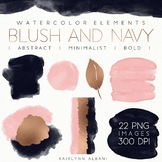 Watercolor Clip Art Design Elements - Blush and Navy