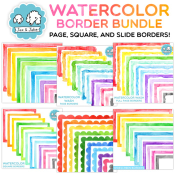 Preview of Watercolor Clipart Border Bundle - Rainbow Frames and Slide Templates