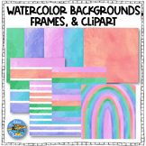 Watercolor Clipart Set - Backgrounds, Borders, Clip Art, F