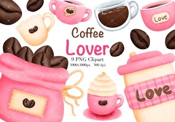 Preview of Watercolor Coffee Lover Clipart.