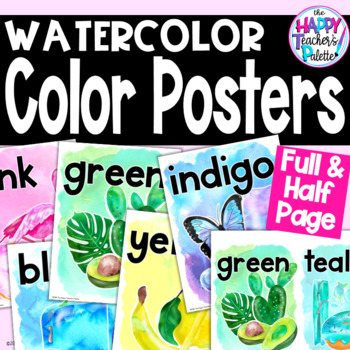 Preview of Watercolor Color Posters Full and Half Page *Classroom Decor