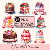 Watercolor Colorful Cakes Clipart Set [Commercial Use Allowed]