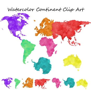 Preview of Watercolor Continent Geography Clip Art for Commercial Use