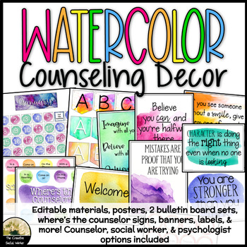 Preview of Watercolor School Counseling Office Decor Set Rainbow