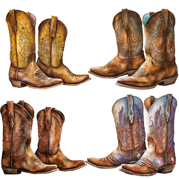 Preview of Watercolor Cowboy Boots Clipart