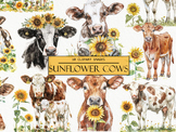 Watercolor Cows and Sunflowers Clipart