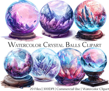 Preview of Watercolor Crystal Ball Clipart Set of 20 Files