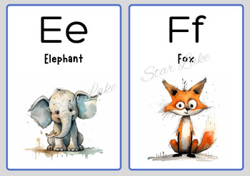Preview of Watercolor Cute Animal Alphabet Flashcard
