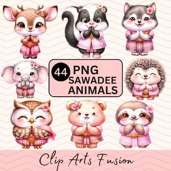 Preview of Watercolor Cute Animals Dressed Up in Thai Dress[Commercial Use Allowed]