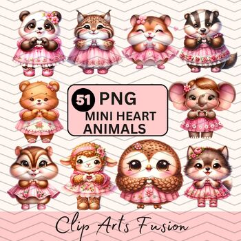 Preview of Watercolor Cute Animals With Miniheart[Commercial Use Allowed]