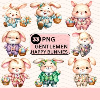 Preview of Watercolor Cute Bunnies Clipart Set[Commercial Use Allowed]