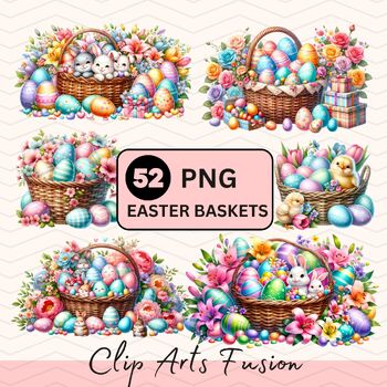 Preview of Watercolor Cute Colorful Eggs Baskets Clipart Set[Commercial Use Allowed]