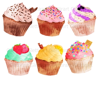 Watercolor Cute Cupcake Clipart Set For Commercial And Personal Use