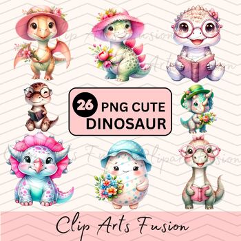 Preview of Watercolor Cute Dinosaur Clipart Set [Commercial Use Allowed]