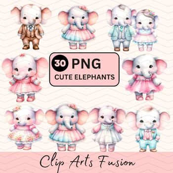 Preview of Watercolor Cute Elephant Clipart Set[Commercial Use Allowed]