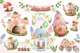 Watercolor Cute Fairy House Spring Clipart Bundle