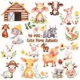 Watercolor Cute Farm Animals Clipart, Farmland Water Color