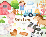 Watercolor Cute Farm Animals Clipart, Farmland Water Color PNG