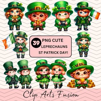 Preview of Watercolor Cute Leprechauns St. Patrick's Day Clipart [Commercial Use Allowed]